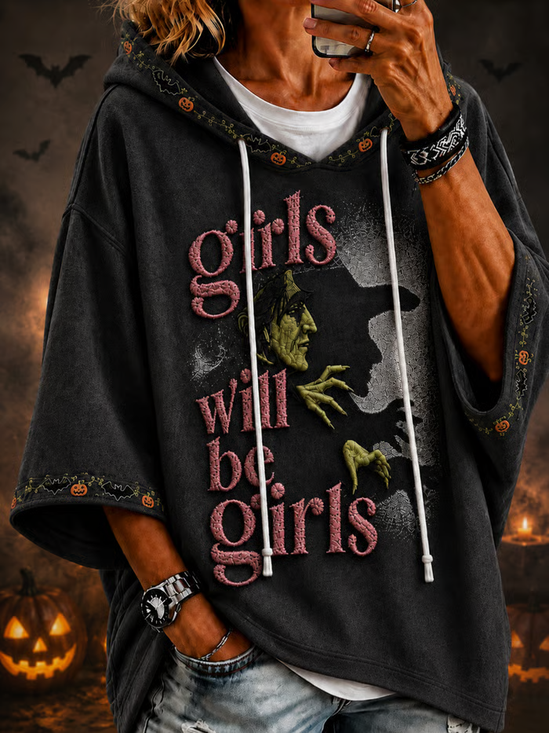 Casual Halloween Hoodie Half Sleeve Hoodie