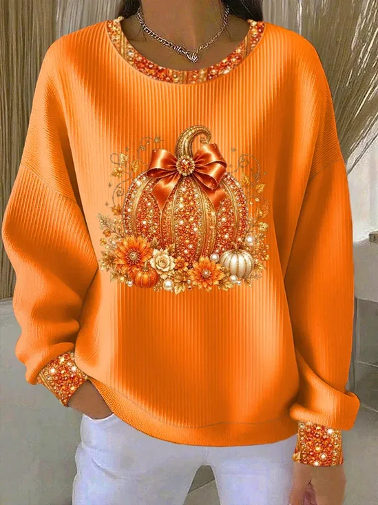 Casual Halloween (pumpkin) Crew Neck Long Sleeve Sweatshirt