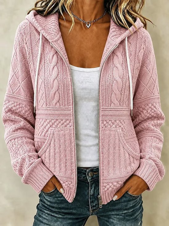 Women Spring/Fall Outerwear Casual Geometric Long Sleeve Hoodie Jacket