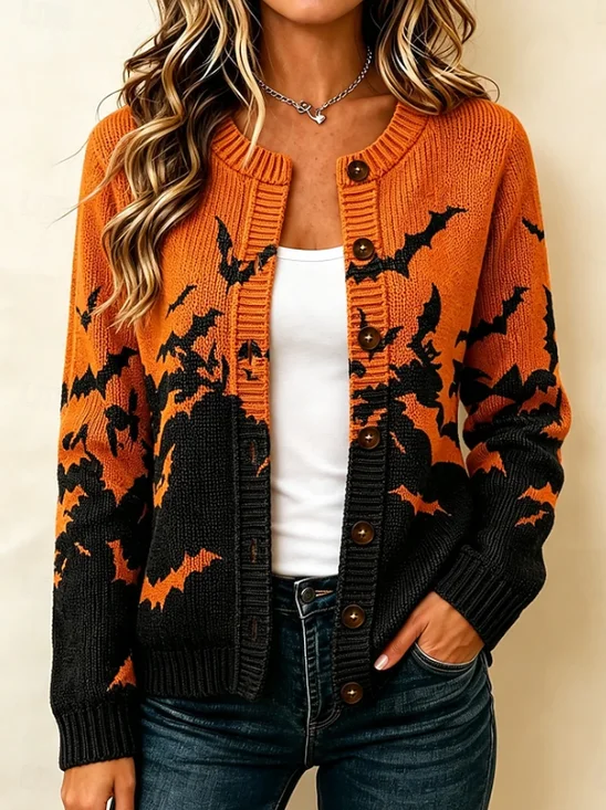 Women Color Block Long Sleeve Comfy Casual Cardigan