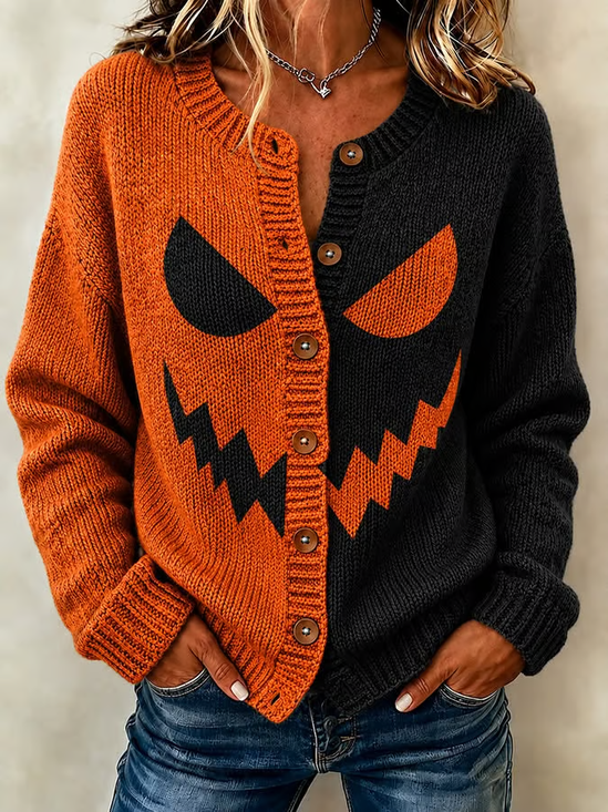 Women Halloween Long Sleeve Comfy Vintage Printing Cardigan