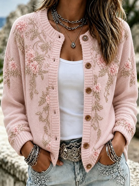 Women Floral Long Sleeve Comfy Casual Cardigan