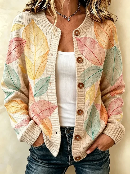 Women Floral Long Sleeve Comfy Vintage Printing Cardigan