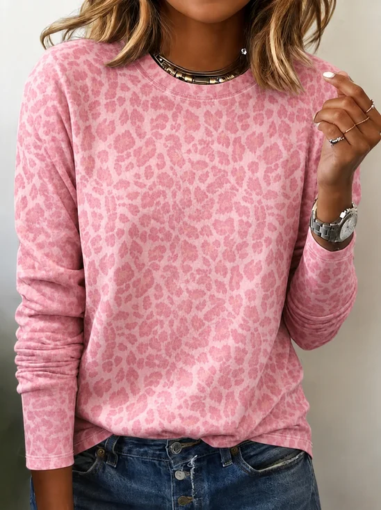 Casual Leopard Crew Neck Long Sleeve T-shirt