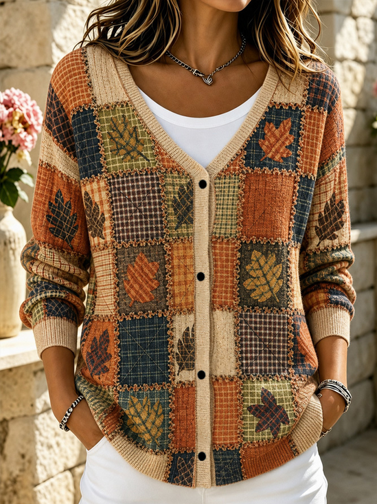 Women Leaf Long Sleeve Comfy Casual Cardigan