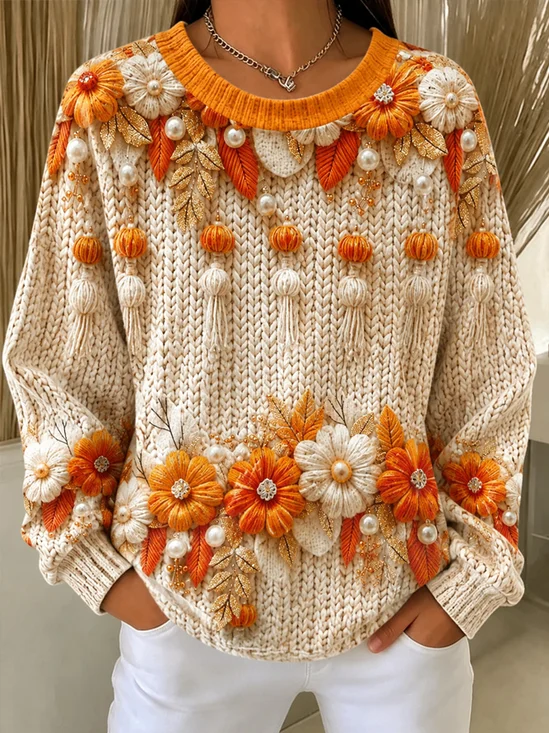 Vintage Floral Crew Neck Long Sleeve Sweatshirt