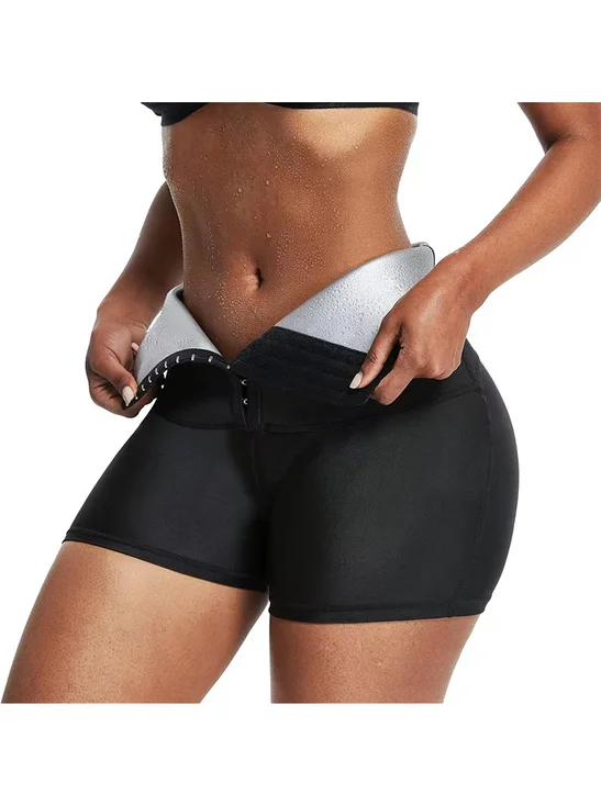 Women's High Waist Sauna Sweat Shorts 3-Row Hook Adjustable Tummy Control Body Shaper
