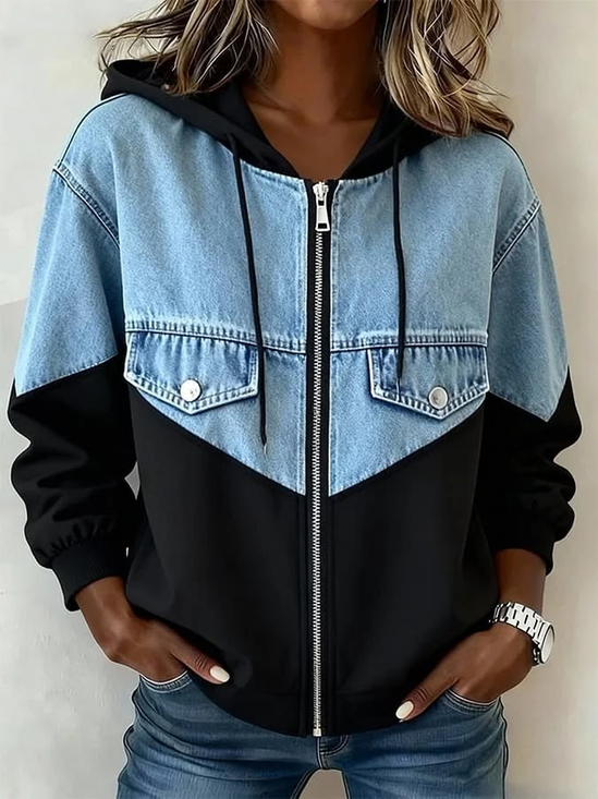 Women Spring/Fall Outerwear Casual Geometric Long Sleeve Hoodie Jacket