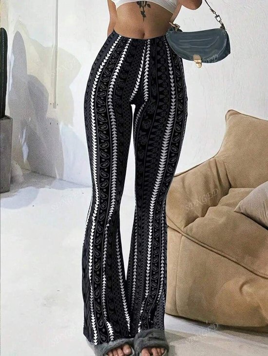 Women's High Waist Boho Printed Flare Pants Tummy Control Butt Lifting Yoga Leggings