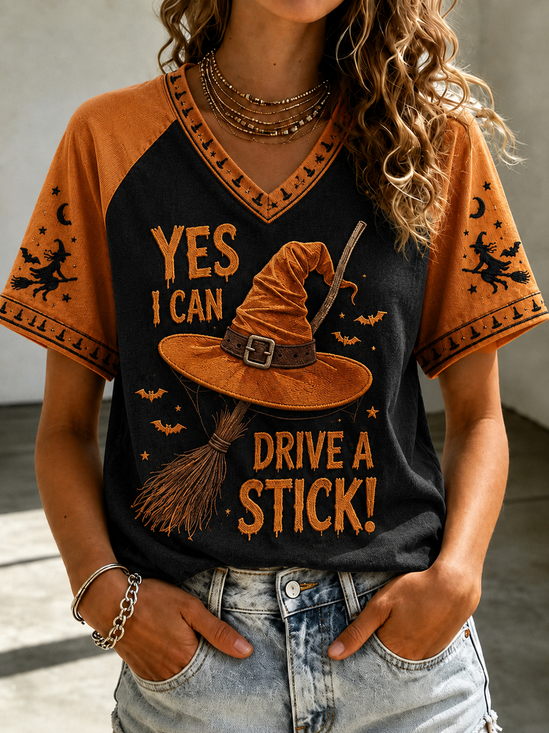 Vintage Halloween Hat Printing Crew Neck Short Sleeve T-shirt