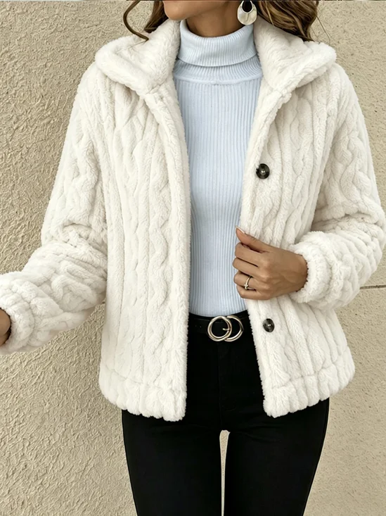 Women Winter Outerwear Casual Plain Long Sleeve Shawl Collar Jacket