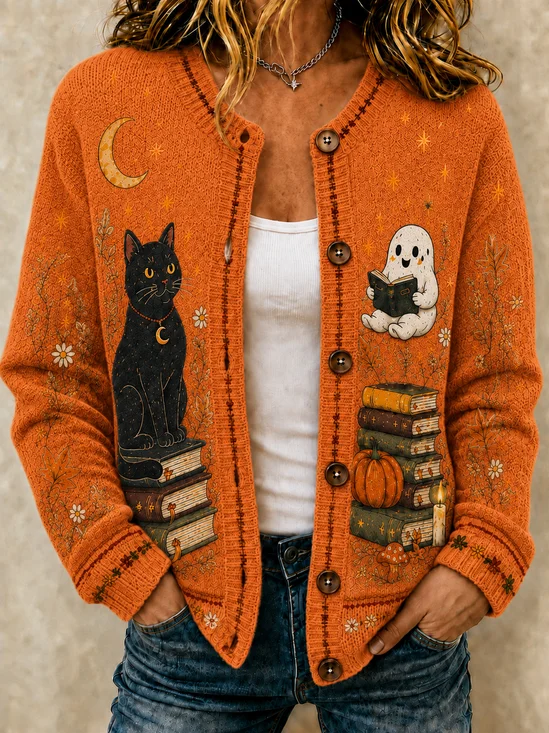 Women Color Block Long Sleeve Comfy Vintage Cardigan