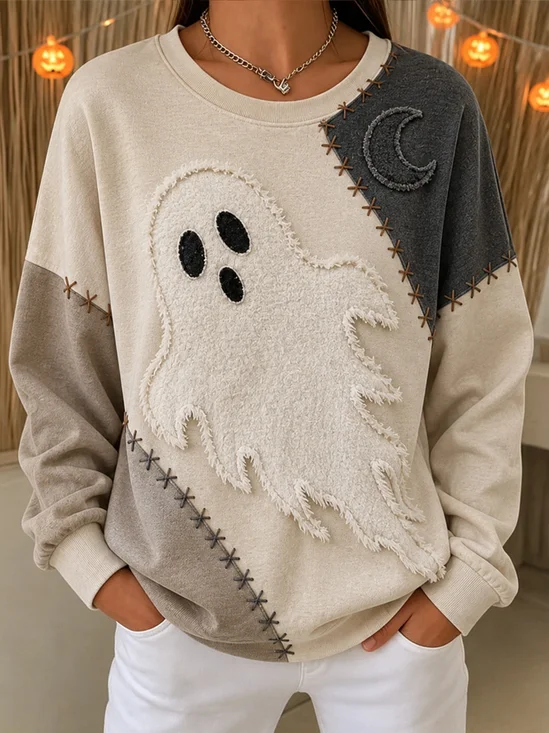 Casual Color Block Crew Neck Long Sleeve Sweatshirt