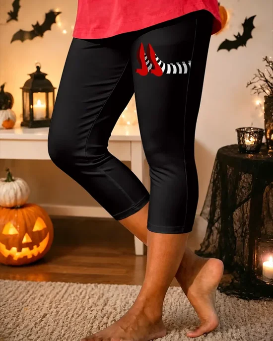 Women Halloween Capris Elastic Waist Pants Casual Summer Trousers