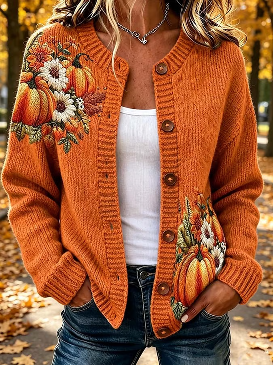 Women Floral Long Sleeve Comfy Vintage Printing Cardigan
