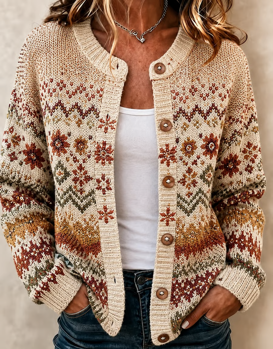 Women Abstract Long Sleeve Comfy Vintage Printing Cardigan