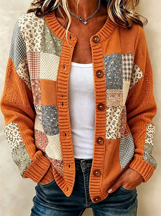 Women Floral Long Sleeve Comfy Vintage Printing Cardigan