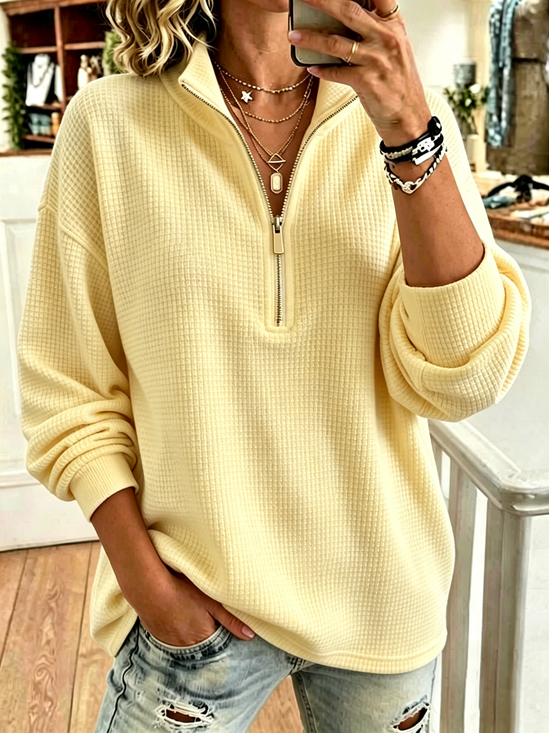 Casual Geometric Mock Neck Long Sleeve Sweatshirt