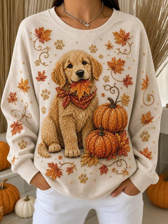 Casual Dog Crew Neck Long Sleeve Sweatshirt