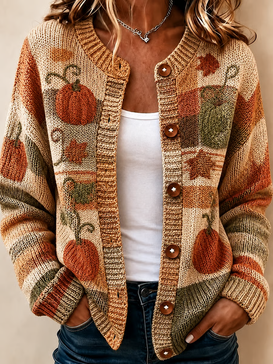 Women Maple Leaf Long Sleeve Comfy Vintage Printing Cardigan