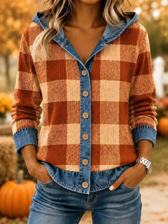 Women Plaid Long Sleeve Comfy Vintage Cardigan