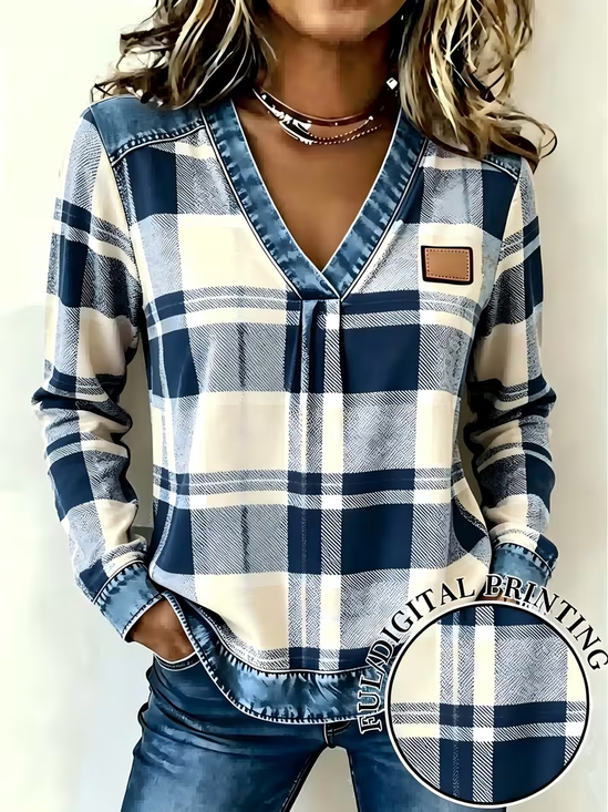 Vintage Geometric V Neck Long Sleeve Sweatshirt