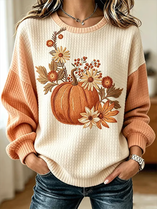 Casual Floral Crew Neck Long Sleeve Sweatshirt