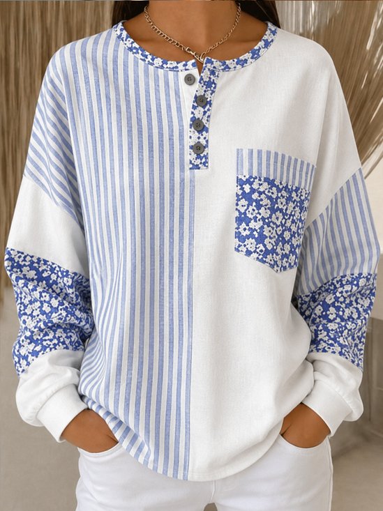 Casual Geometric Henley Collar Long Sleeve Sweatshirt