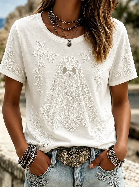 Casual Floral Crew Neck Short Sleeve T-shirt