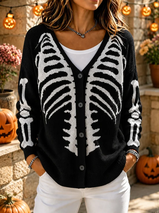 Women Skull Long Sleeve Comfy Casual Cardigan