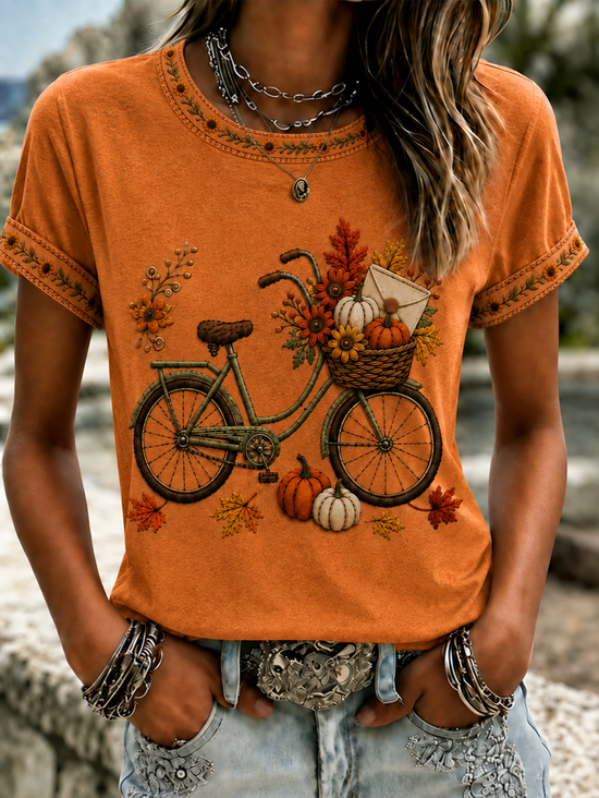 Vintage Floral Crew Neck Short Sleeve T-shirt