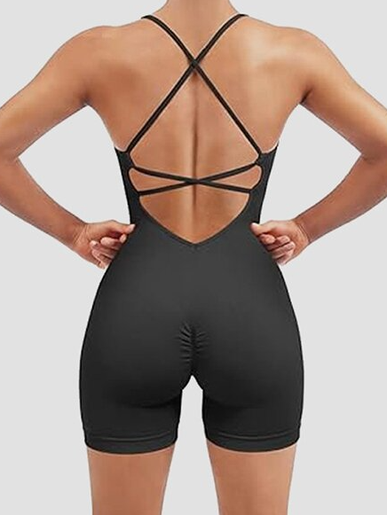 Scrunch Butt Lifting Yoga Jumpsuit for Women Strappy Backless Bodycon Athletic Bodysuit
