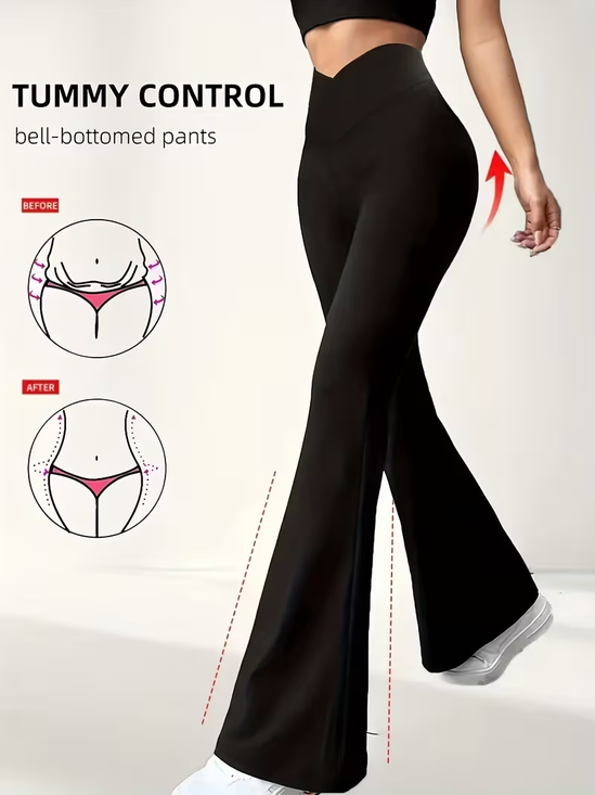 Women's High Waisted Cross Waist Flare Pants Tummy Control Butt Lifting Yoga Leggings