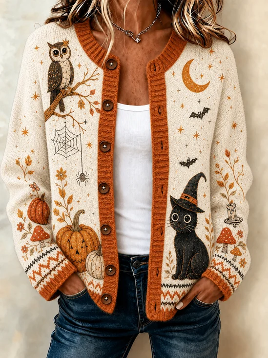 Women Cat Long Sleeve Comfy Casual Cardigan