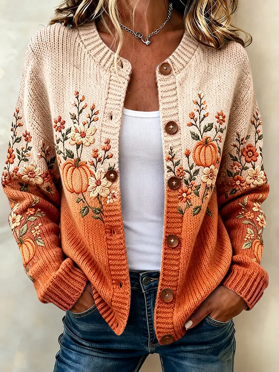 Women Floral Long Sleeve Comfy Vintage Printing Cardigan