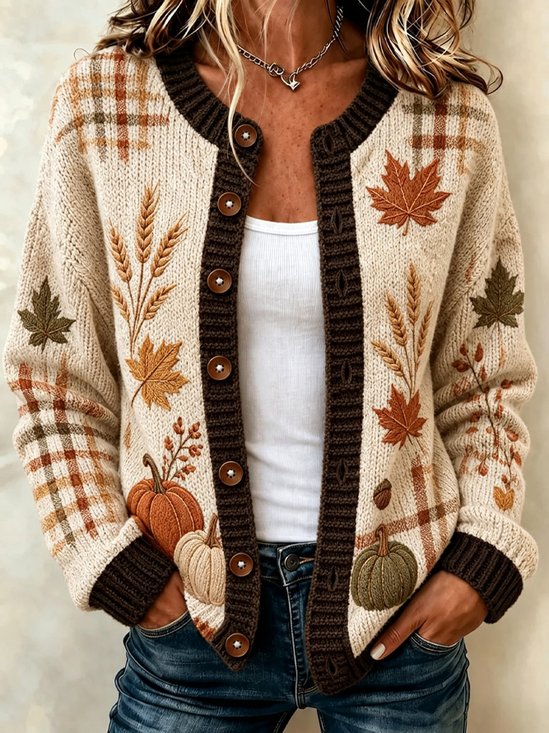 Women Maple Leaf Long Sleeve Comfy Casual Cardigan