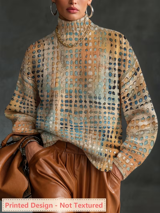 Women Geometric Long Sleeve Comfy Vintage Sweater