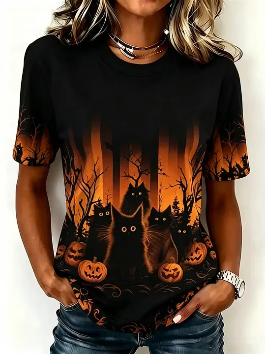 Vintage Halloween Crew Neck Short Sleeve T-shirt