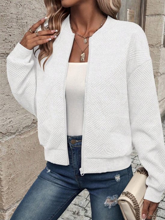Women Spring/Fall Outerwear Casual Plain Long Sleeve Crew Neck Jacket