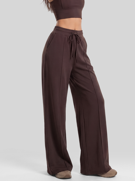 Women's High Waisted Wide Leg Yoga Pants Drawstring Front Seam Lounge Pants with Pockets