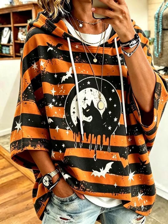 Casual Striped Hoodie Half Sleeve Hoodie
