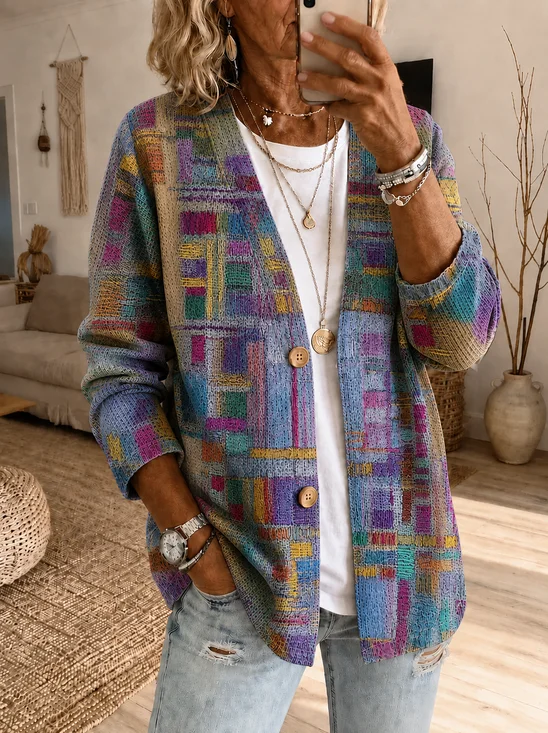 Women Spring/Fall Outerwear Casual Printing Abstract Graphic Long Sleeve Jacket