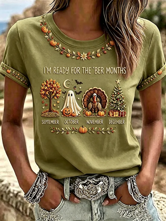 Casual Halloween Crew Neck Short Sleeve T-shirt