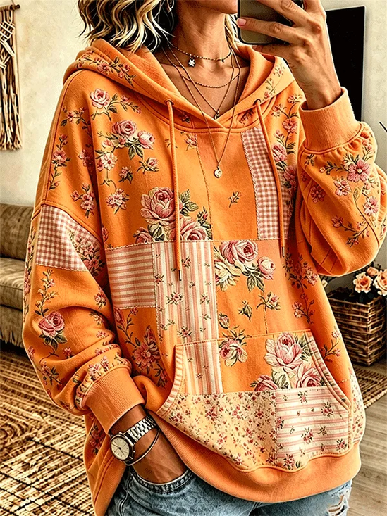 Casual Floral Hoodie Long Sleeve Hoodie