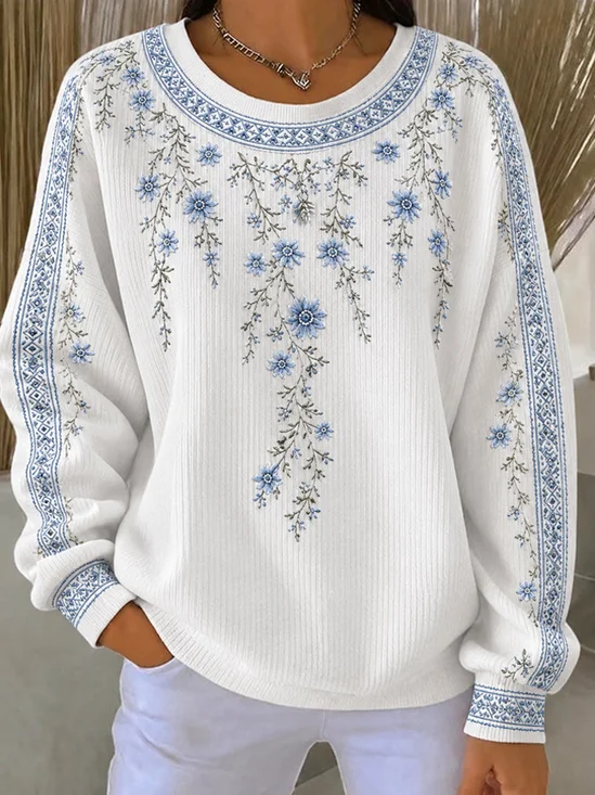 Casual Floral Crew Neck Long Sleeve Sweatshirt