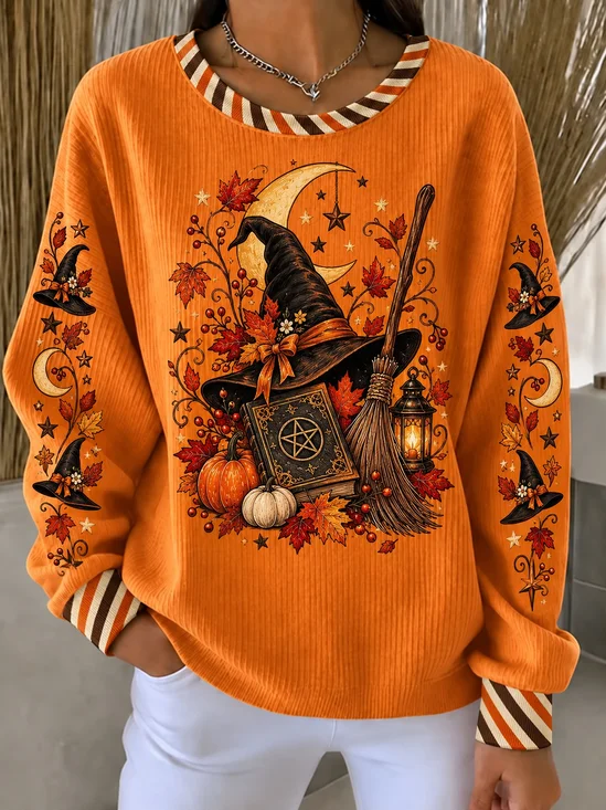 Casual Halloween (pumpkin) Crew Neck Long Sleeve Sweatshirt