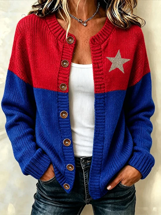Women Color Block Long Sleeve Comfy Casual Cardigan