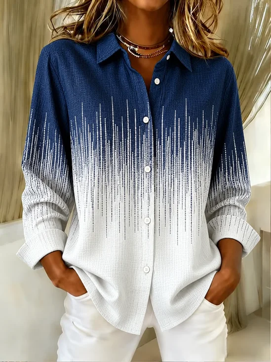 Women Abstract Vintage Shirt Shirt Collar Long Sleeve Top