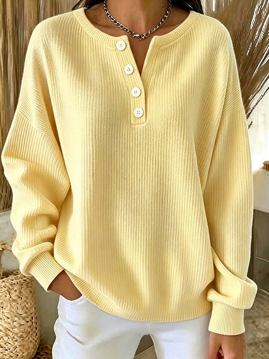 Casual Plain Henley Collar Long Sleeve Sweatshirt