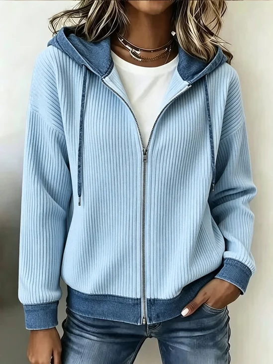 Women Spring/Fall Outerwear Casual Striped Long Sleeve Hoodie Jacket
